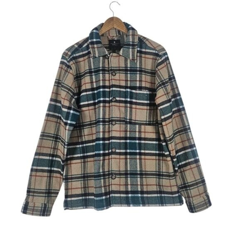 Junk Food Clothing Luca Plaid Wool Blend Shacket Jacket Green Tan Men's Size M